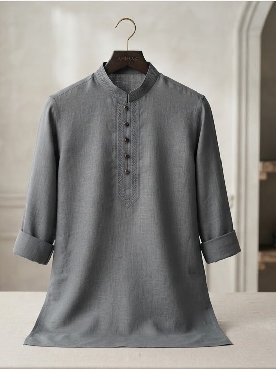 Linen Blend Kurta — Slate